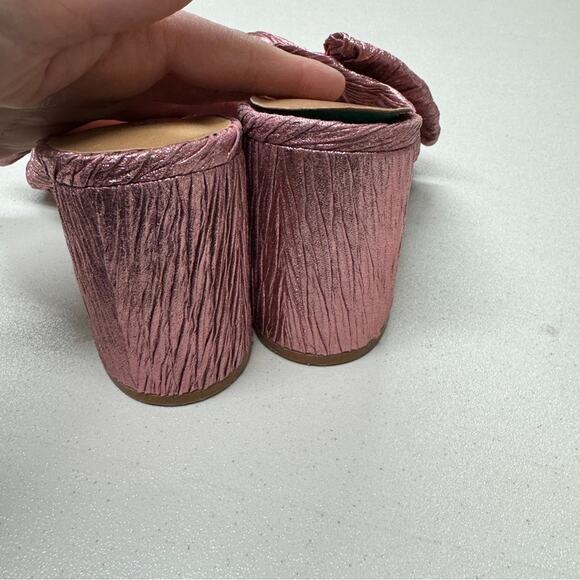 Abound Pink Glitter Fabric Chunky Heel Mule Womens 8 Bow Coquette Girly Peep Toe - Picture 9 of 10